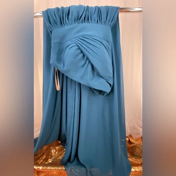 Elegant Side Split Teal Blue Bridesmaid Dresses One Shoulder wedding grad New
